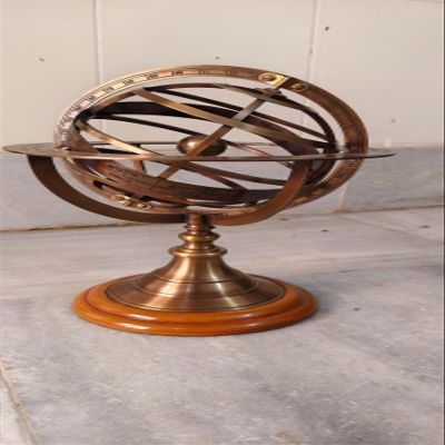 Antique Brass Armillary Sphere Globe 12" Celestial Globe Astrolabe Navigation Decor Nautical Home Decor Zodiac Wooden Display Pirate Ship