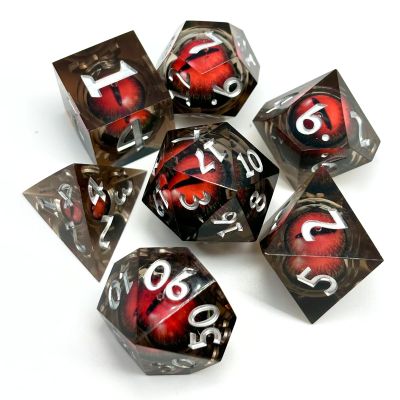 Sage's Portal Jiggling Eye Liquid Core 7-PC Sharp Edge Resin Polyhedral DND Dice Set for Dungeons and Dragons Pathfinder TTRPG (Eye of The Demon)