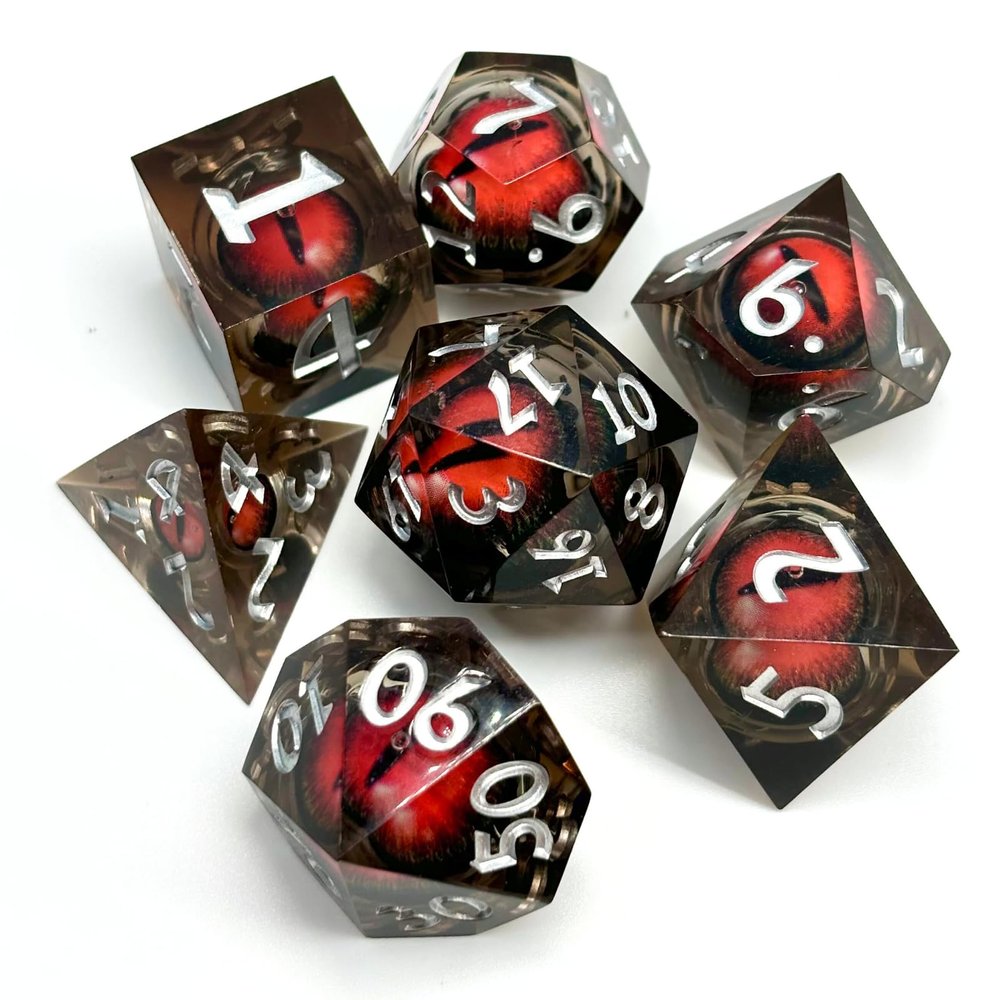 Sage's Portal Jiggling Eye Liquid Core 7-PC Sharp Edge Resin Polyhedral DND Dice Set for Dungeons and Dragons Pathfinder TTRPG (Eye of The Demon)