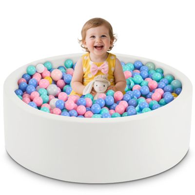 Aunekiv 35.4" x 11.8" Foam Ball Pit for Toddlers, Baby Round Balls Pool for Babies 1-3, Kids Play Ball Pits for Boys and Girls, Balls Not Included, White