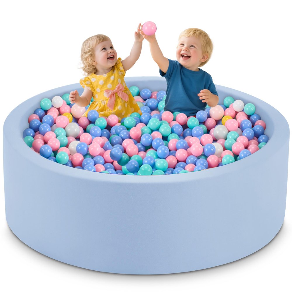 Aunekiv 47.2" x 15.7" Foam Ball Pit for Toddlers, Baby Round Balls Pool for Babies 1-3, Kids Play Ball Pits Ideal Gift for Boys and Girls, Balls Not Included, Lightblue