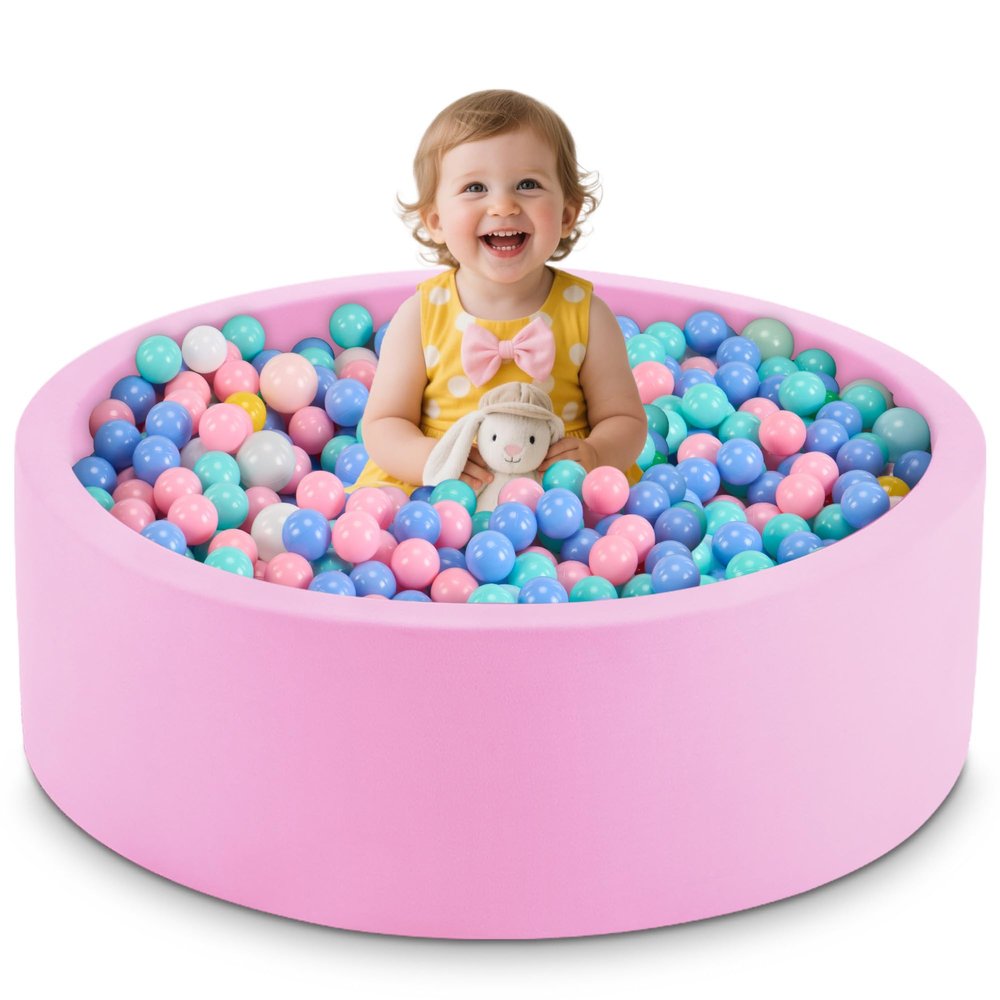 Aunekiv 35.4" x 11.8" Foam Ball Pit for Toddlers, Baby Round Balls Pool for Babies 1-3, Kids Play Ball Pits for Boys and Girls, Balls Not Included, Pink