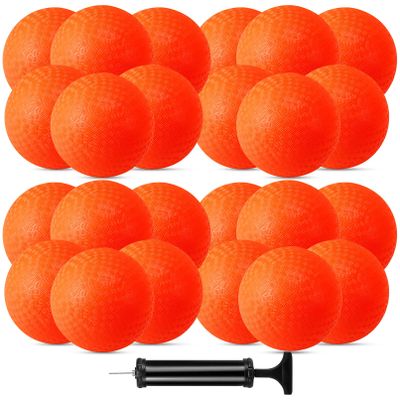 CACASO 24 Pcs 6 Inch Orange Playground Balls, Dodgeball Balls with Hand Pump, Suitable for Indoors Outdoors, Gym, School, Camps, Picnic