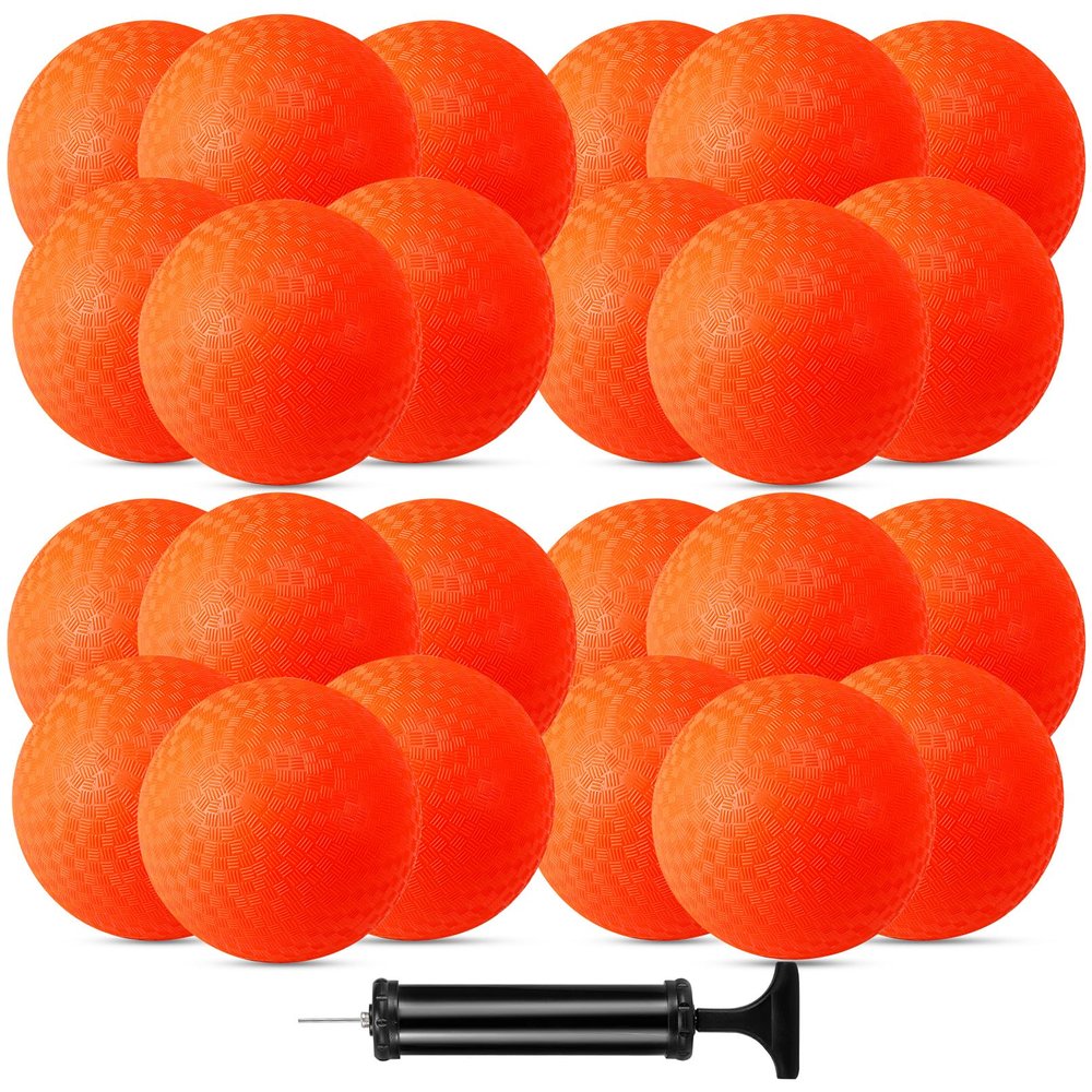 CACASO 24 Pcs 6 Inch Orange Playground Balls, Dodgeball Balls with Hand Pump, Suitable for Indoors Outdoors, Gym, School, Camps, Picnic