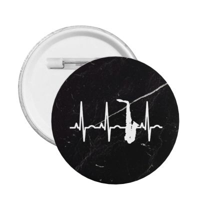 Saxophone Heartbeat Buttons Pins Novelty Decoration Round Badge 1 PC