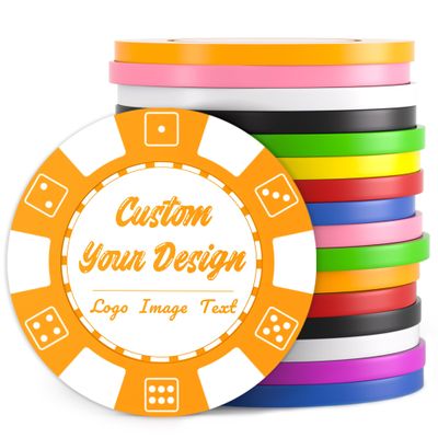 100 Custom Poker Chips, Drink Token Chips Imprinted with Personalized Logo, Image or Text, Double Sided Full Color Print Custom Tokens for Bars, Party, Poker Games, Casino Night (Orange, 37MM)