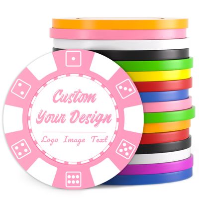100 Custom Poker Chips, Drink Token Chips Imprinted with Personalized Logo, Image or Text, Double Sided Full Color Print Custom Tokens for Bars, Party, Poker Games, Casino Night (Pink, 40MM)