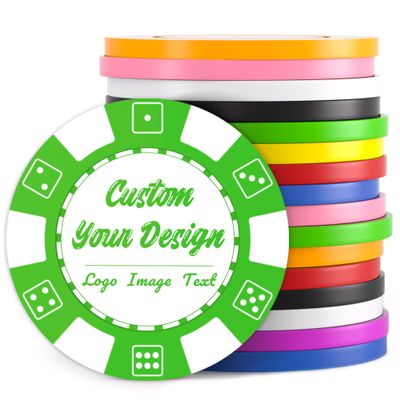 100 Custom Poker Chips, Drink Token Chips Imprinted with Personalized Logo, Image or Text, Double Sided Full Color Print Custom Tokens for Bars, Party, Poker Games, Casino Night (Green, 37MM)