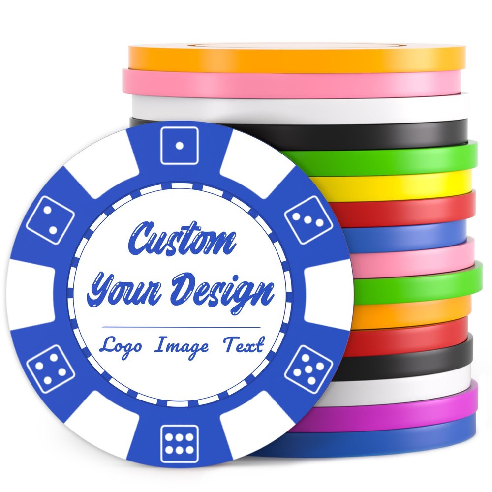 100 Custom Poker Chips, Drink Token Chips Imprinted with Personalized Logo, Image or Text, Double Sided Full Color Print Custom Tokens for Bars, Party, Poker Games, Casino Night (Blue, 37MM)