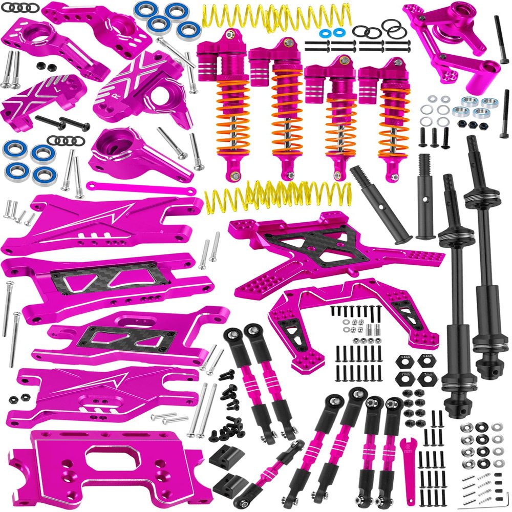 RcarmubWow RC Upgrades Part for 1/10 Slash 2WD,Driveshafts,Shock Absorbers &Suspension Arms &Turnbuckles Links&Caster Blocks &Steering Block &Stub Axle Carriers &Shock Towers &Bulkhead,Pink
