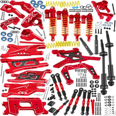 RcarmubWow RC Upgrades Part for 1/10 Slash 2WD,Driveshafts,Shock Absorbers &Suspension Arms &Turnbuckles Links&Caster Blocks &Steering Block &Stub Axle Carriers &Shock Towers &Bulkhead,Red