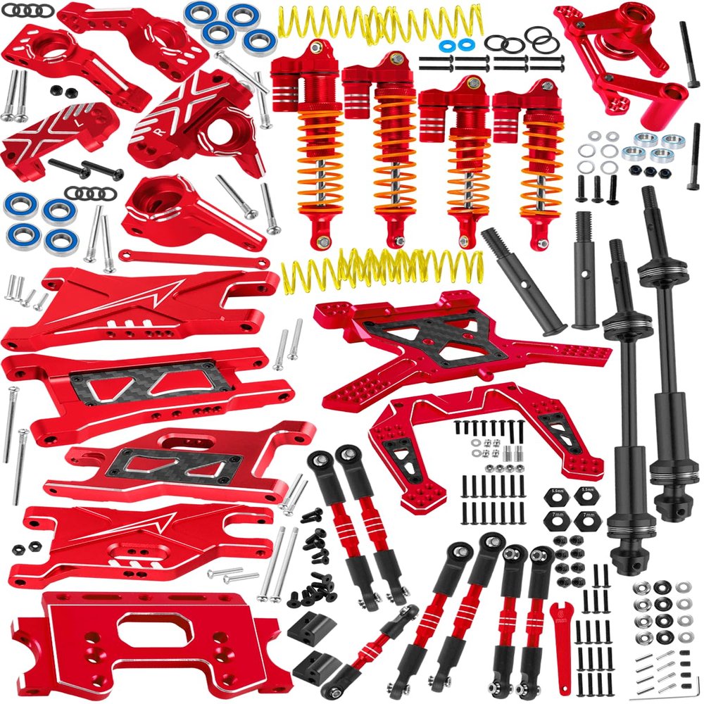 RcarmubWow RC Upgrades Part for 1/10 Slash 2WD,Driveshafts,Shock Absorbers &Suspension Arms &Turnbuckles Links&Caster Blocks &Steering Block &Stub Axle Carriers &Shock Towers &Bulkhead,Red