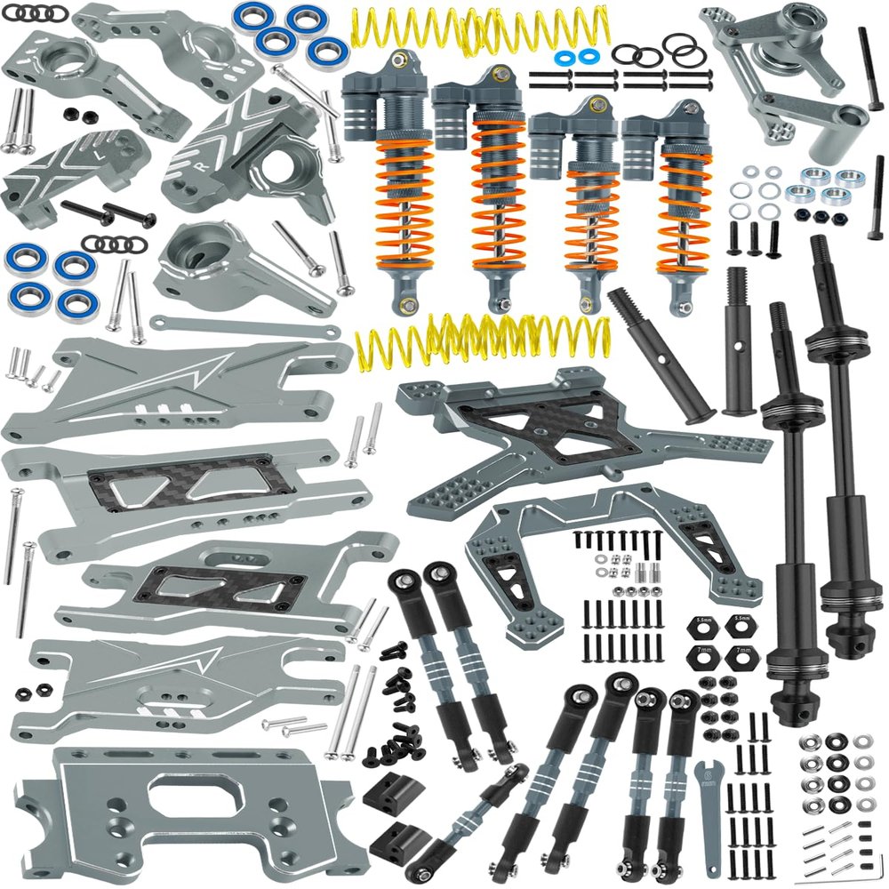 RcarmubWow RC Upgrades Part for 1/10 Slash 2WD,Driveshafts,Shock Absorbers &Suspension Arms &Turnbuckles Links&Caster Blocks &Steering Block &Stub Axle Carriers &Shock Towers &Bulkhead,Titanium