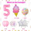 Pink Ice Cream Balloons, 5 Balloon Number, 5th Birthday Decorations Girl, Ice Cream Balloon for Girls Birthday Party Decoration (5) view 2