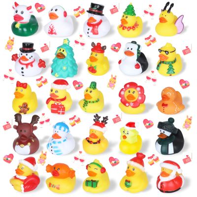 24Pcs Valentines Day Bulk Rubber Ducks Set with 24 Cards & Cotton Ropes - Adorable Heart Designs for Ducking Decor, Valentine Party Favors & Gift Exchange - Perfect for Couples and Friends