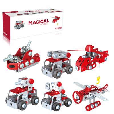 6-in-1 Metal Fire Truck Model Kit  DIY Mechanical Assembly Firefighting Vehicle Set, Engineering Construction Model for Teens & Adults