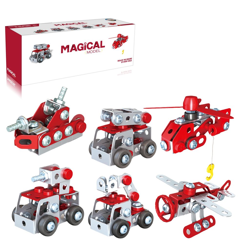 6-in-1 Metal Fire Truck Model Kit  DIY Mechanical Assembly Firefighting Vehicle Set, Engineering Construction Model for Teens & Adults