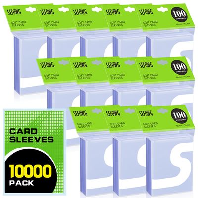 10000ct Clear Card Sleeves for Trading Cards, Baseball Sports Soft Sleeves, Ultra Soft Plastic Card Protector Sleeve for Football, MTG, PKM, Game, Standard Cards