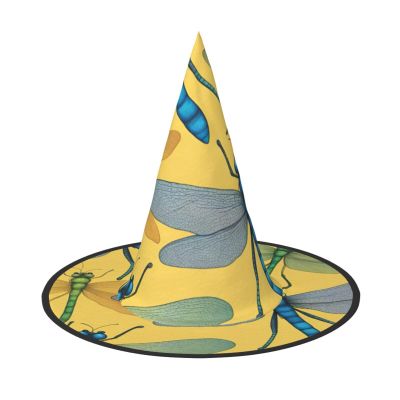BGSHJVF Colorful Dragonfly Print Halloween Witch Hat Cosplay Caps Halloween Decoration Costume Accessories For Party