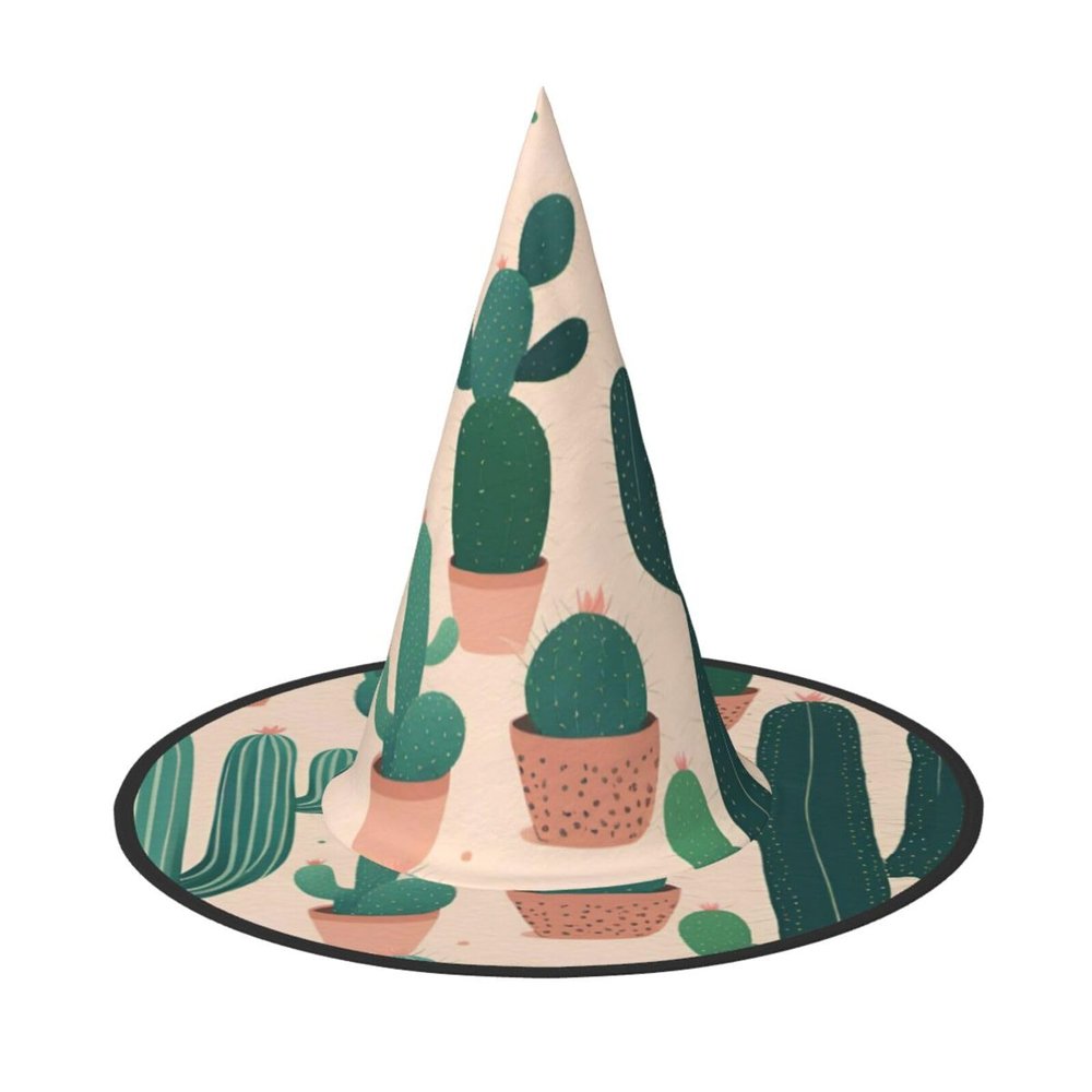 BGSHJVF Cute Cactus Print Halloween Witch Hat Cosplay Caps Halloween Decoration Costume Accessories For Party