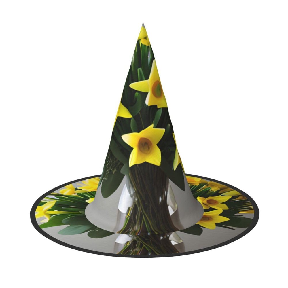 BGSHJVF Bouquet Of Daffodils Print Halloween Witch Hat Cosplay Caps Halloween Decoration Costume Accessories For Party