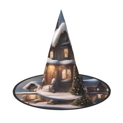 BGSHJVF Christmas Village House Print Halloween Witch Hat Cosplay Caps Halloween Decoration Costume Accessories For Party