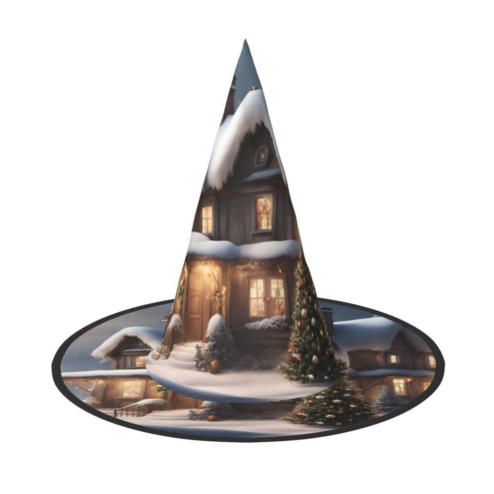 BGSHJVF Christmas Village House Print Halloween Witch Hat Cosplay Caps Halloween Decoration Costume Accessories For Party