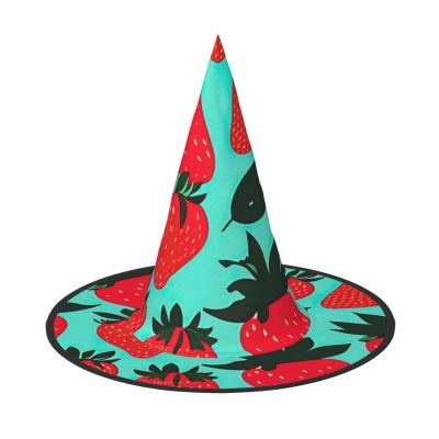 BGSHJVF Cute Strawberry Print Halloween Witch Hat Cosplay Caps Halloween Decoration Costume Accessories For Party