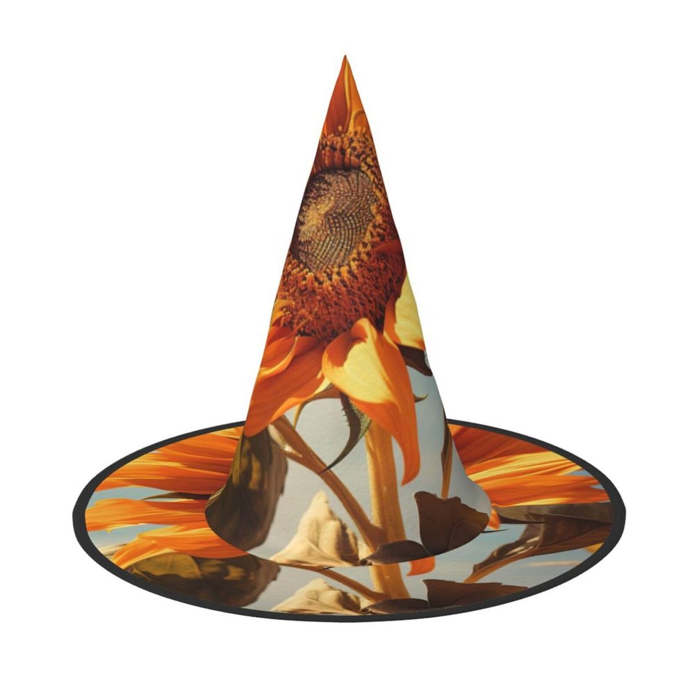 BGSHJVF Beautiful Sunflower Print Halloween Witch Hat Cosplay Caps Halloween Decoration Costume Accessories For Party