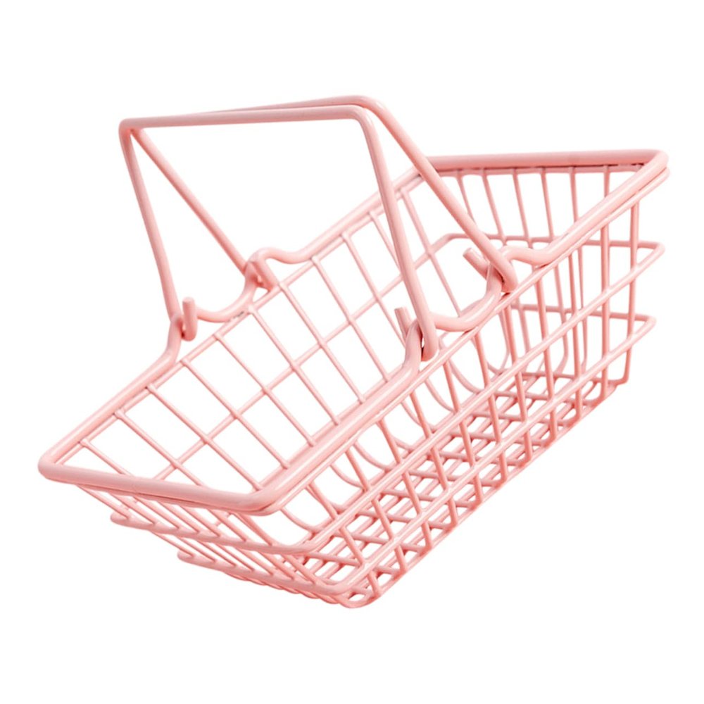 PHENOFICE Mini Wired Shoing Basket Pink Mini Shopping Basket for Decor Photography Prop Home