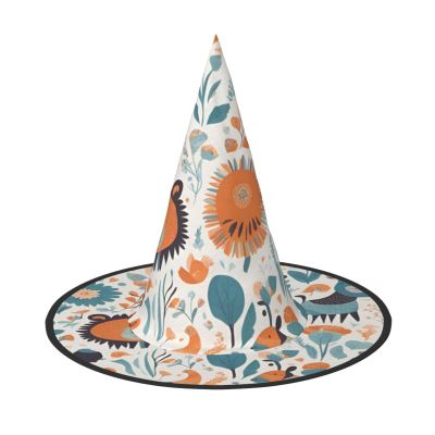 BGSHJVF Cute Floral Animal Pattern Print Halloween Witch Hat Cosplay Caps Halloween Decoration Costume Accessories For Party