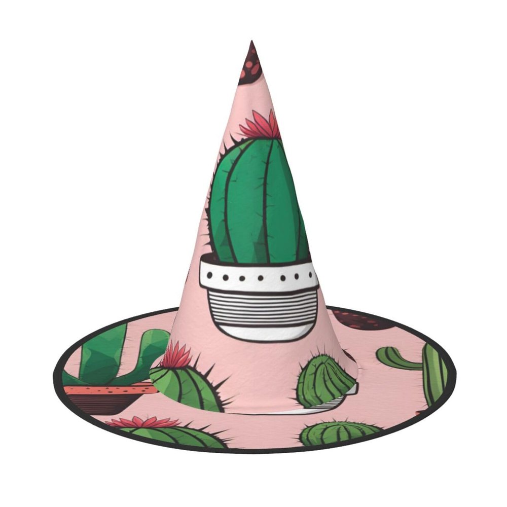 BGSHJVF Cute Cactus Print Halloween Witch Hat Cosplay Caps Halloween Decoration Costume Accessories For Party