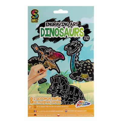 Pack of 10 dinosaur scratch magnets.
