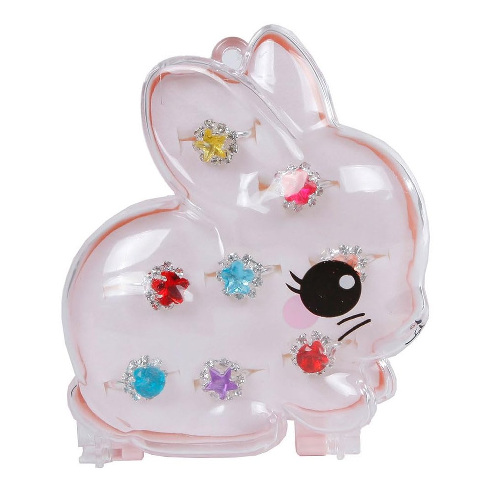 Children's Rings in Rabbit Jewellery Box, Pack of 8