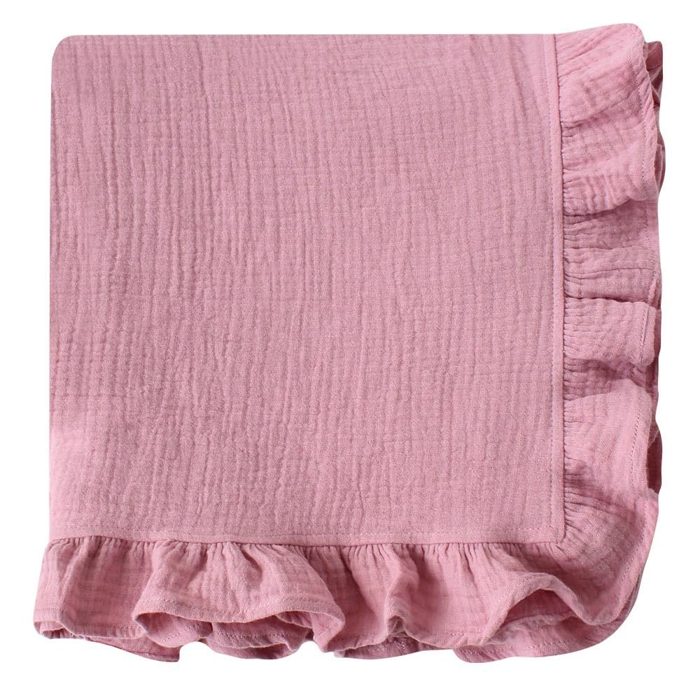 100% Cotton Baby Blanket | Crinkle Gauze Ruffle Baby Blanket | 45 x 45 Inches | Soft, Breathable, Newborn Wrap Plain Color Swaddle