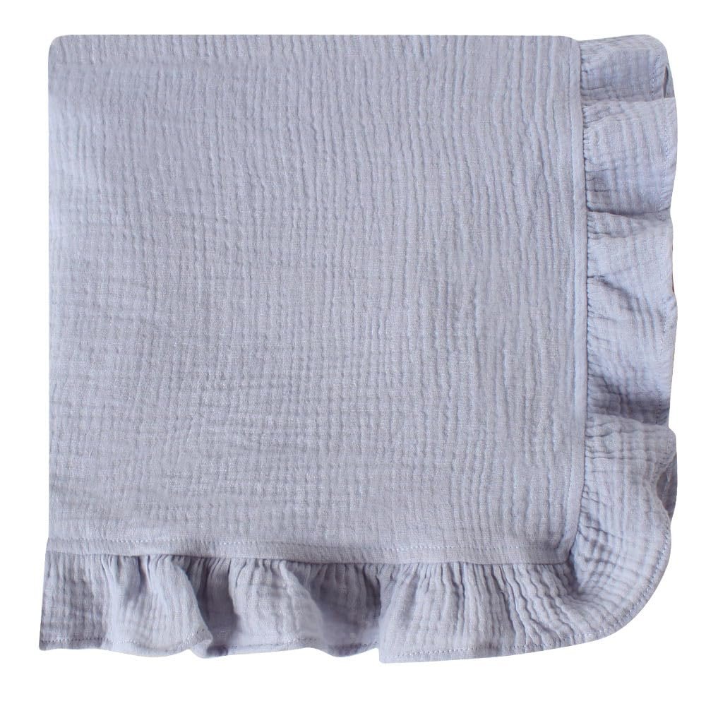 100% Cotton Baby Blanket | Crinkle Gauze Ruffle Baby Blanket | 45 x 45 Inches | Soft, Breathable, Newborn Wrap Plain Color Swaddle