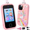 Smart Phone for Kids With Soft Silicone Cover, 32GB SD Card - 2.8" Touchscreen Cell Phone With Dual Camera, Puzzle Games, MP3 for 3-8 Year Old Girls Gifts Pink view 1