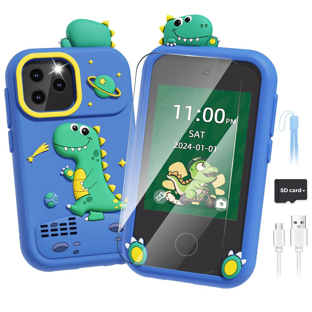 Sueseip Smart Phone for Kids Toys Age 4-6, Christmas Birthday Gifts Dinosaur Toddler Toys for Boys 5-7, Touchscreen Dual Camera Kids Cell Phone for Boys Age 8-10, with Games,SD Card,Screen Protector