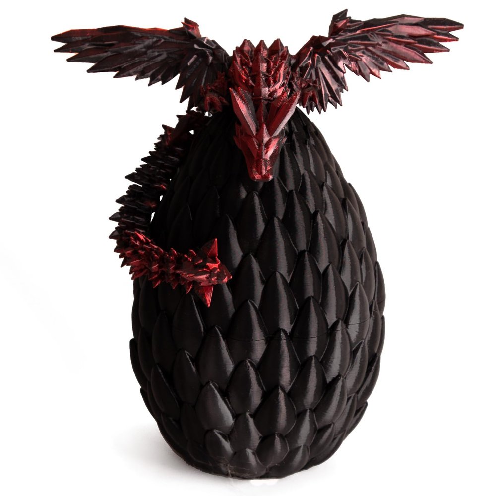 Memogizz Easter Eggs, 12inch Fly Dragon Egg, Year of The Dragon 2025, 3D Printed Dragon, Executive Desk Toys, Articulated Dragon, Fidget Toys Gifts for Easter Christmas Adults (Black&Red)