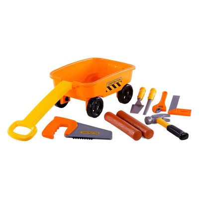 Cavallino Toys Cavallino Handcart 9-Piece Orange with Tools and Tree Trunks
