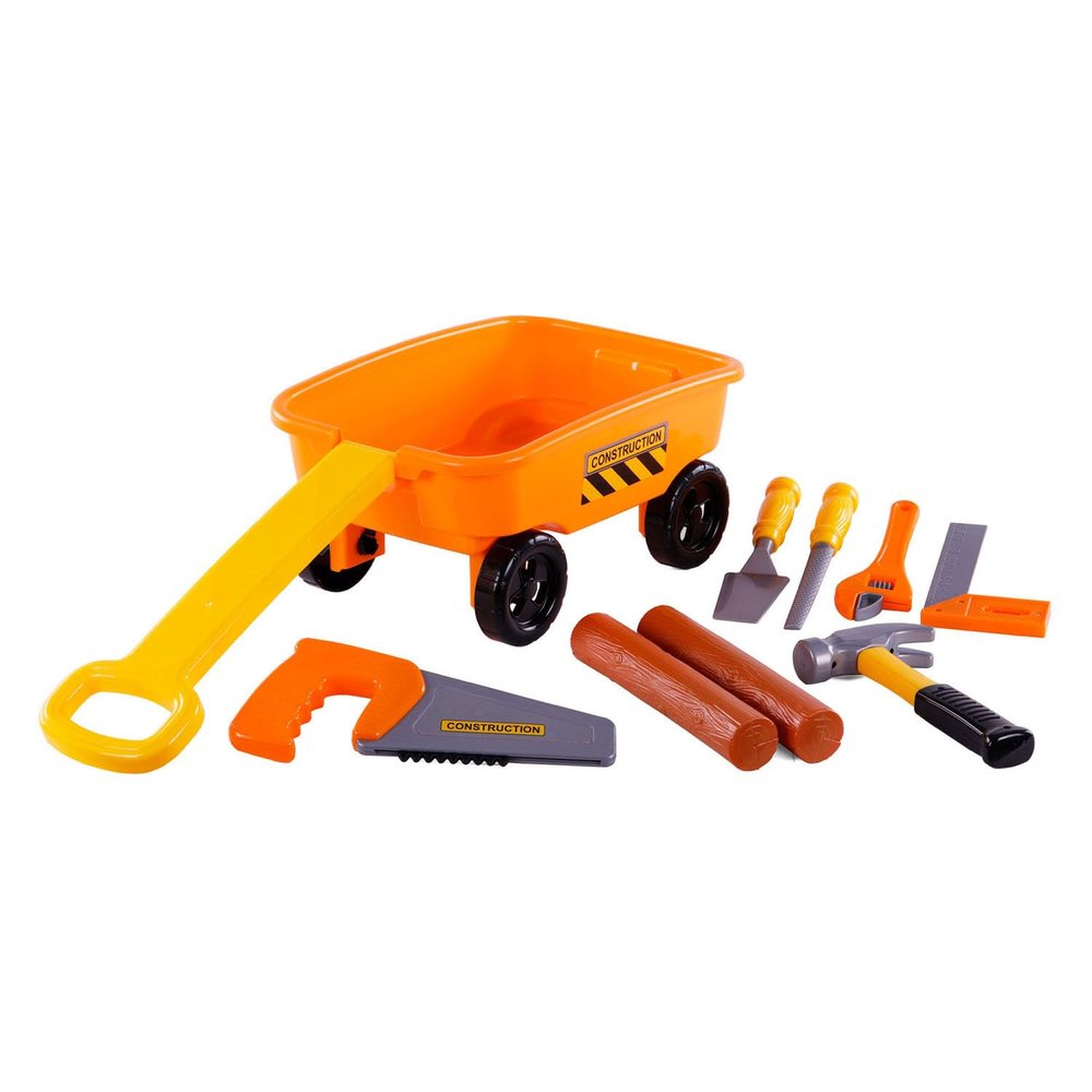 Cavallino Toys Cavallino Handcart 9-Piece Orange with Tools and Tree Trunks