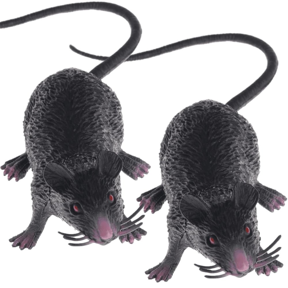 2Pcs Black Plastic Halloween Rat - Realistic Fake Mouse Toy for Party Decorations, Creepy Prank Props, Spooky April Fool's Day Trick, Lifelike Mice Figures for Halloween Party and Haunted House Decor