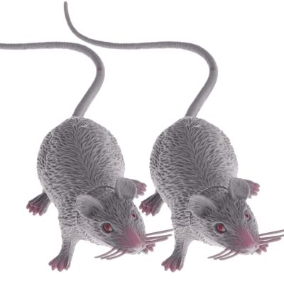 2 Pack Lifelike Gray Plastic Halloween Rat Toy - Realistic Fake Mice for Creepy Party Props, Spooky Decorations, and Pranks - Perfect for Halloween, April Fool's Day, and Haunted House Decor