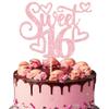 1 Pack Sweet 16 Cake Topper Glitter Teenager 16th Birthday Cake Pick for Boys Girls Cheers to 16 Years Old 16th Birthday Party Cake Decorations Supplies Light Pink view 1