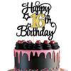 1 Pack Happy 16th Birthday Cake Topper 16 Fabulous Cheers to 16 Years Sixteen Birthday Cake Pick with Glitter Star for 16th Birthday Anniversary Party Cake Decoration Supplies Black Gold view 1