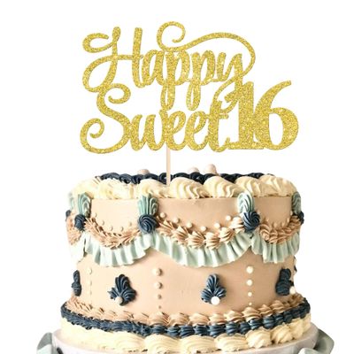 1 Pack Happy Sweet 16 Cake Topper Glitter 16th Birthday Cake Pick Cheers to 16 Years Old Cake Decorations for 16th Birthday Anniversary Party Supplies Gold