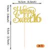 1 Pack Happy Sweet 16 Cake Topper Glitter 16th Birthday Cake Pick Cheers to 16 Years Old Cake Decorations for 16th Birthday Anniversary Party Supplies Gold view 2