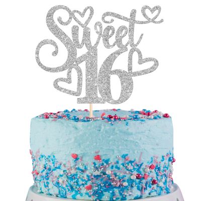 1 Pack Sweet 16 Teenager Cake Topper Glitter 16th Birthday Cake Pick for Boys Girls Cheers to 16 Years Old 16th Birthday Party Cake Decorations Supplies Silver