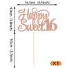 1 Pack Happy Sweet 16 Cake Topper Glitter Sweet 16 Cheers to 16 Years Old Birthday Cake Pick for 16th Birthday Anniversary Party Cake Decorations Supplies Rosegold view 2
