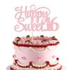 1 Pack Happy Sweet 16 Cake Topper Glitter 16th Birthday Cake Pick Cheers to 16 Years Old Cake Decorations for 16th Birthday Anniversary Party Supplies Light Pink view 1